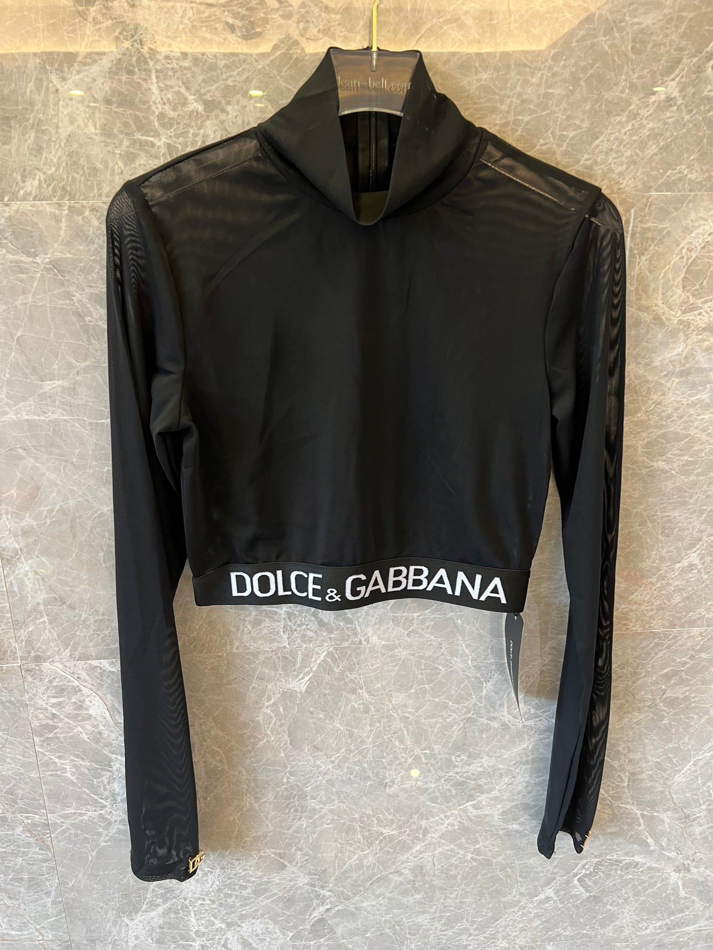 Dolce & Gabbana black logo waistband crop top and skirt set