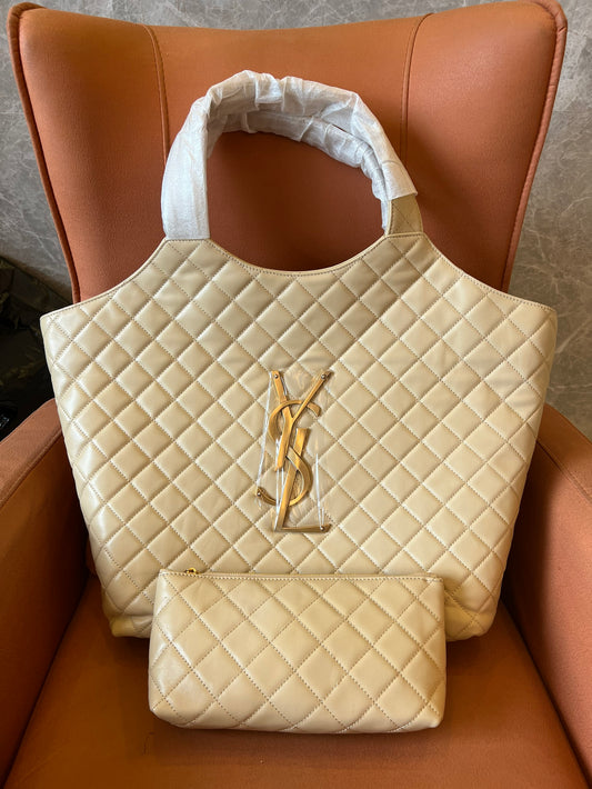 Saint Laurent beige quilted leather maxi icare shopping tote