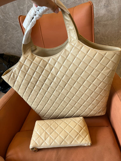 Saint Laurent beige quilted leather maxi icare shopping tote