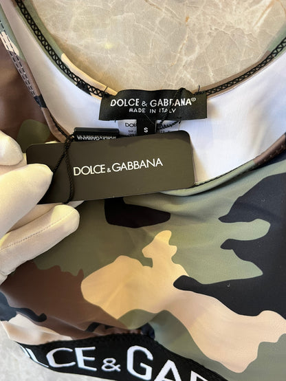 Dolce & Gabbana camo print logo waistband crop top and leggings set