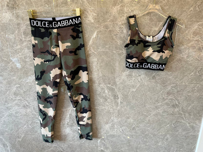 Dolce & Gabbana camo print logo waistband crop top and leggings set