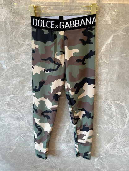 Dolce & Gabbana camo print logo waistband crop top and leggings set