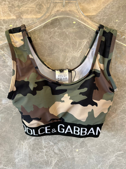 Dolce & Gabbana camo print logo waistband crop top and leggings set