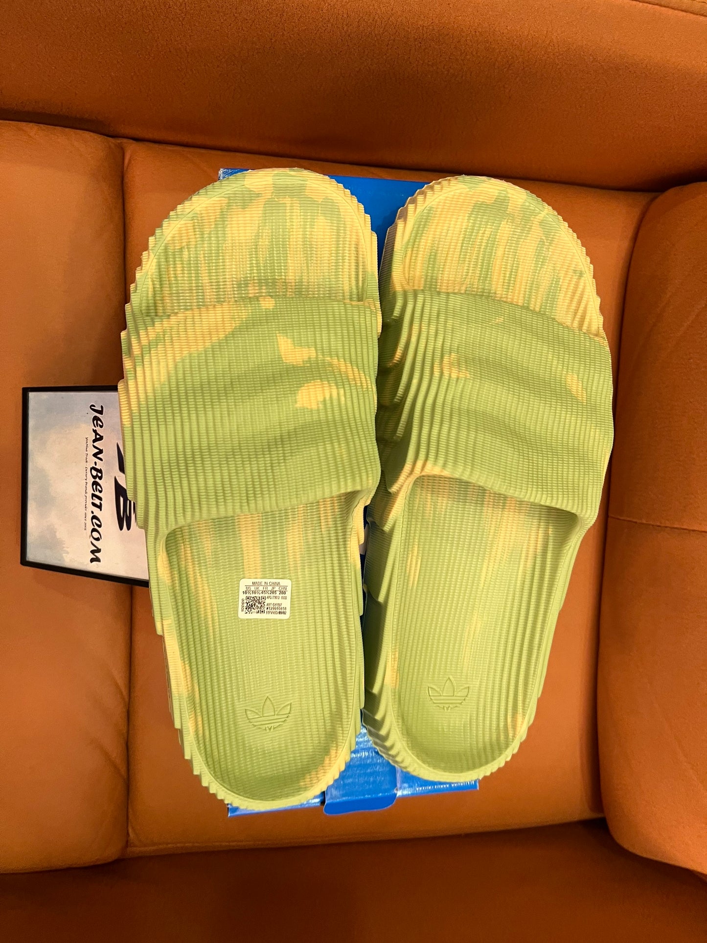 Adidas Adilette slides - tie-dye green and yellow edition