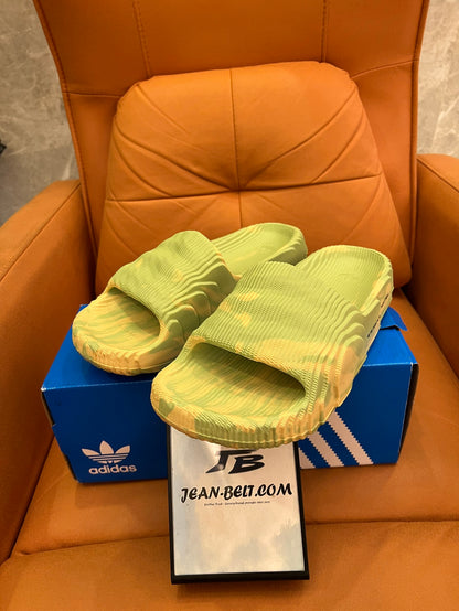 Adidas Adilette slides - tie-dye green and yellow edition