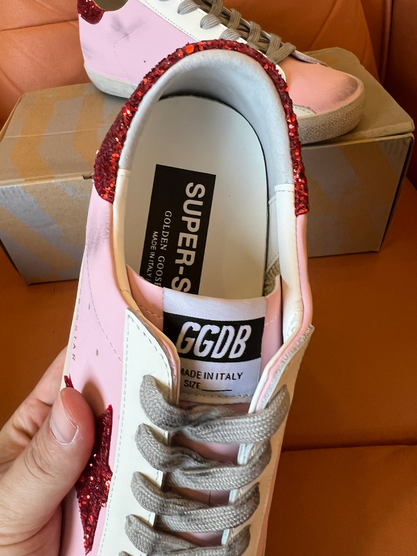 Golden Goose pink and red star sneakers