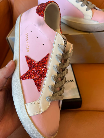 Golden Goose pink and red star sneakers