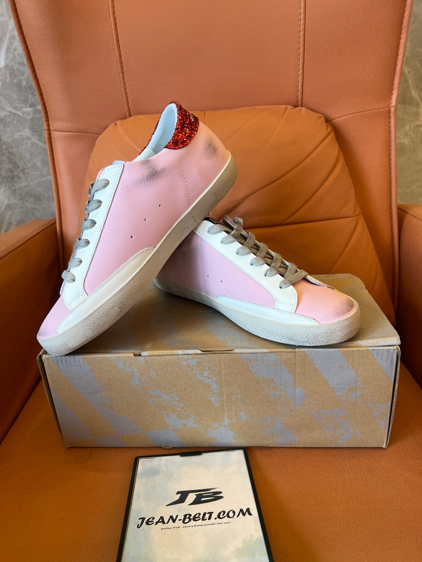 Golden Goose pink and red star sneakers