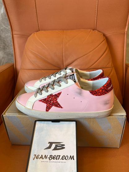 Golden Goose pink and red star sneakers