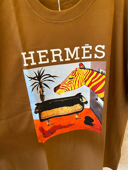 Hermès graphic print t-shirt in brown cotton