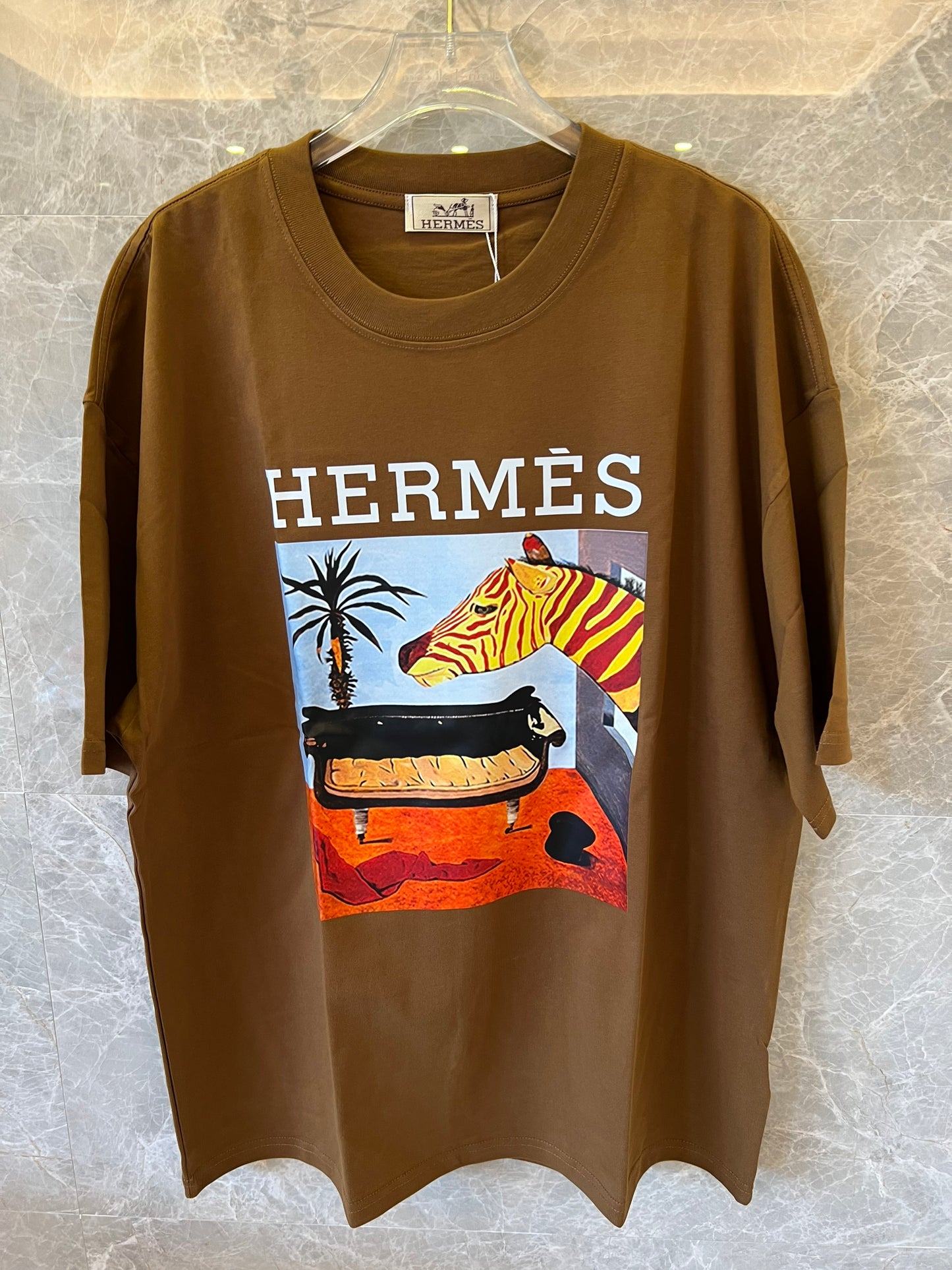 Hermès graphic print t-shirt in brown cotton