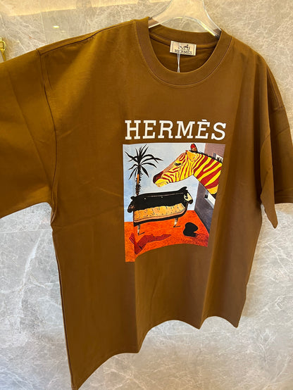 Hermès graphic print t-shirt in brown cotton