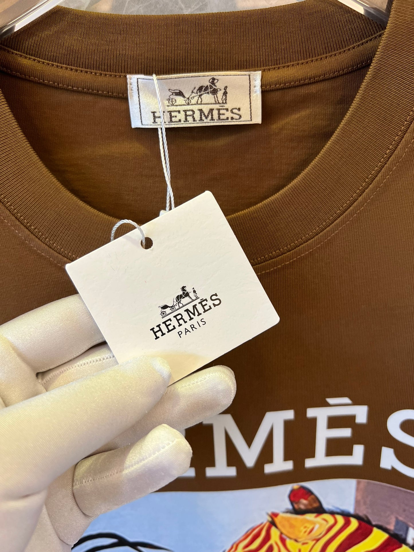 Hermès graphic print t-shirt in brown cotton