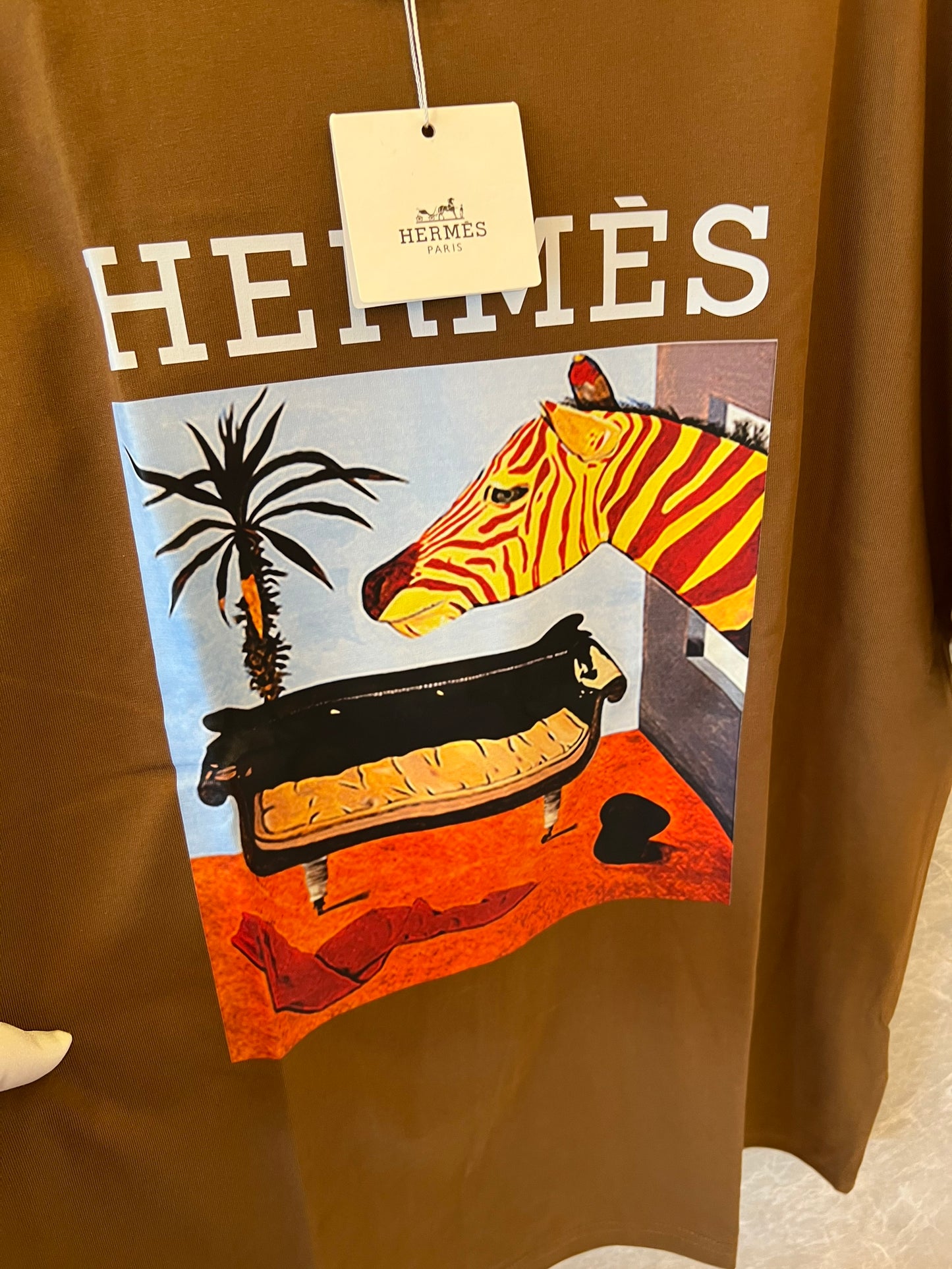 Hermès graphic print t-shirt in brown cotton