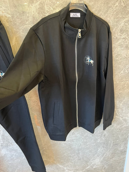 Hermès Carousel embroidered black tracksuit set