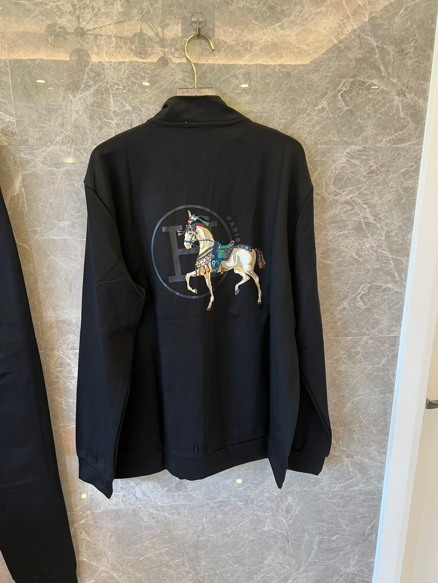 Hermès Carousel embroidered black tracksuit set