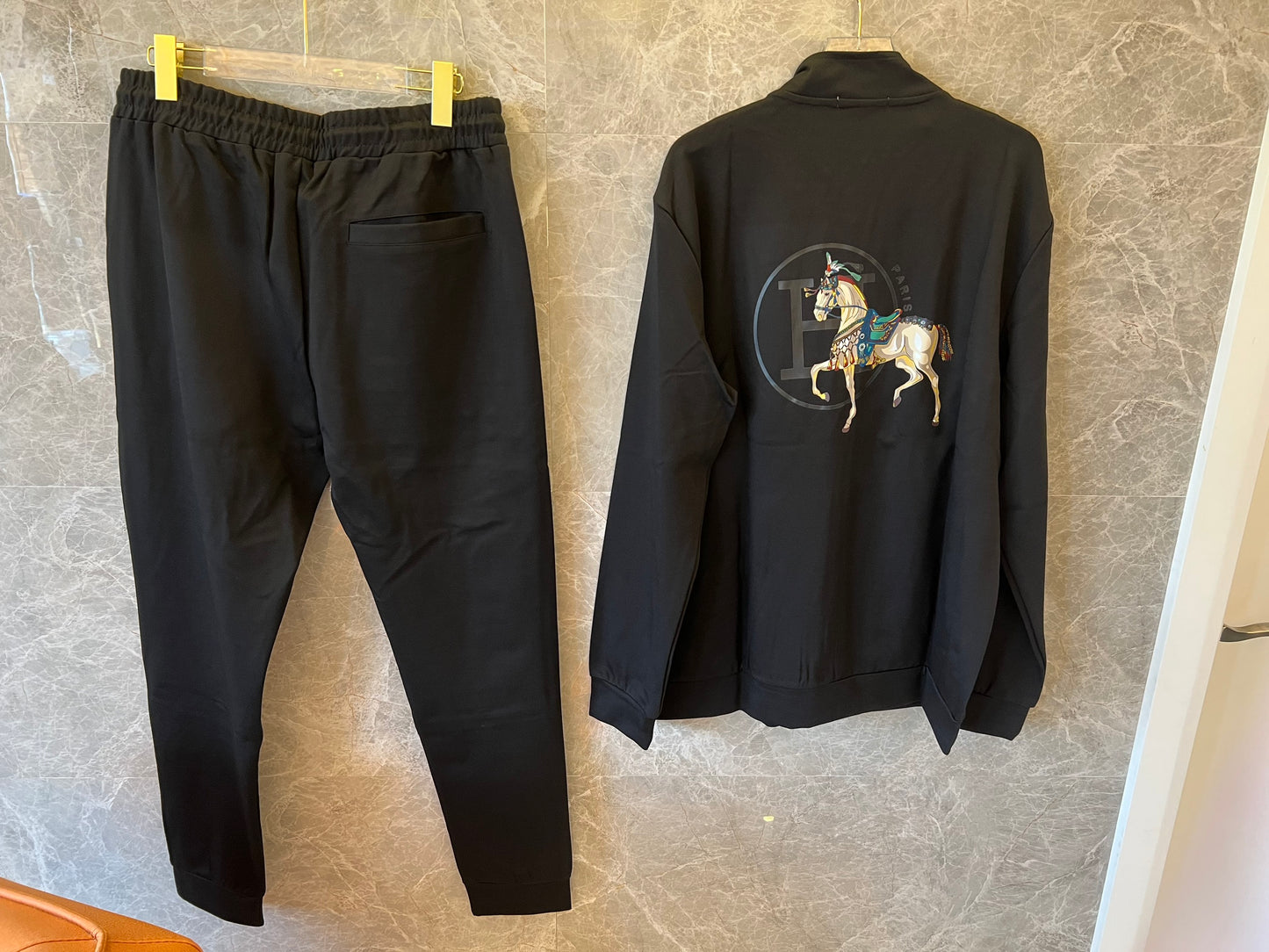 Hermès Carousel embroidered black tracksuit set