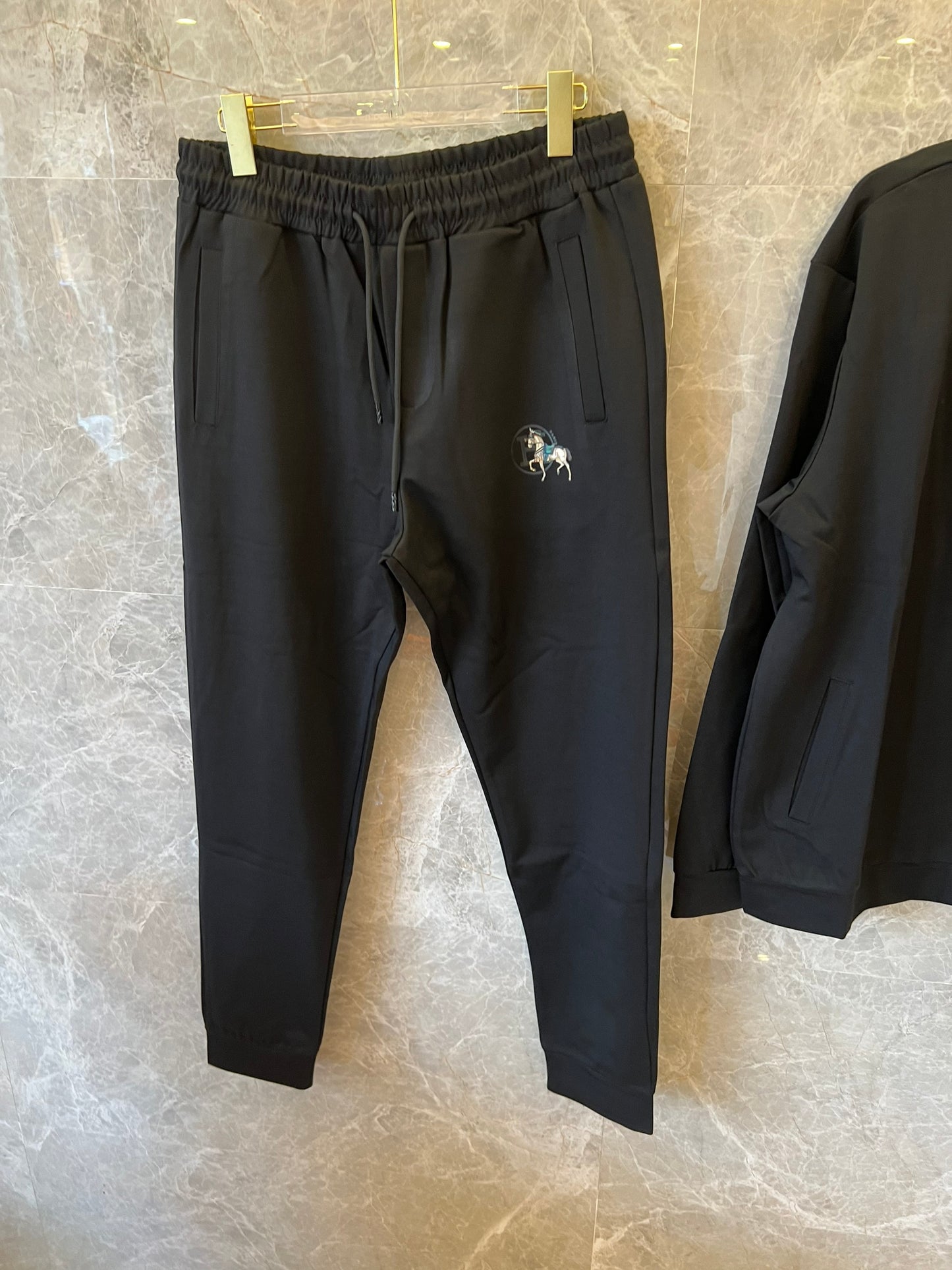 Hermès Carousel embroidered black tracksuit set