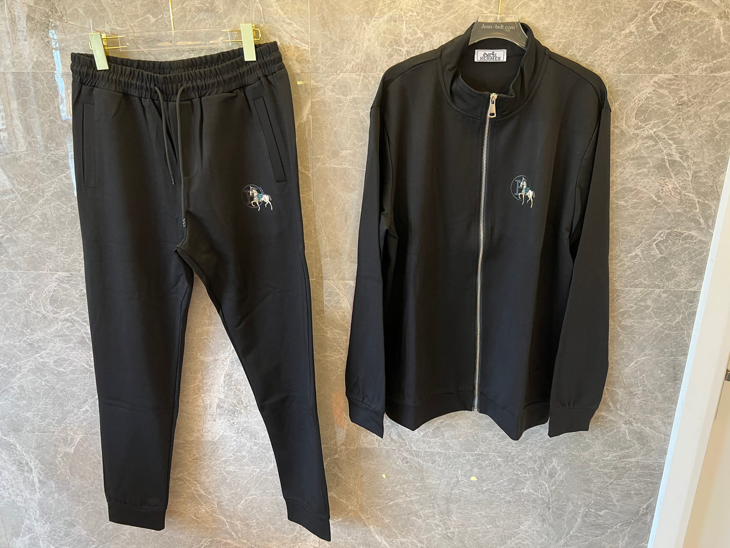 Hermès Carousel embroidered black tracksuit set