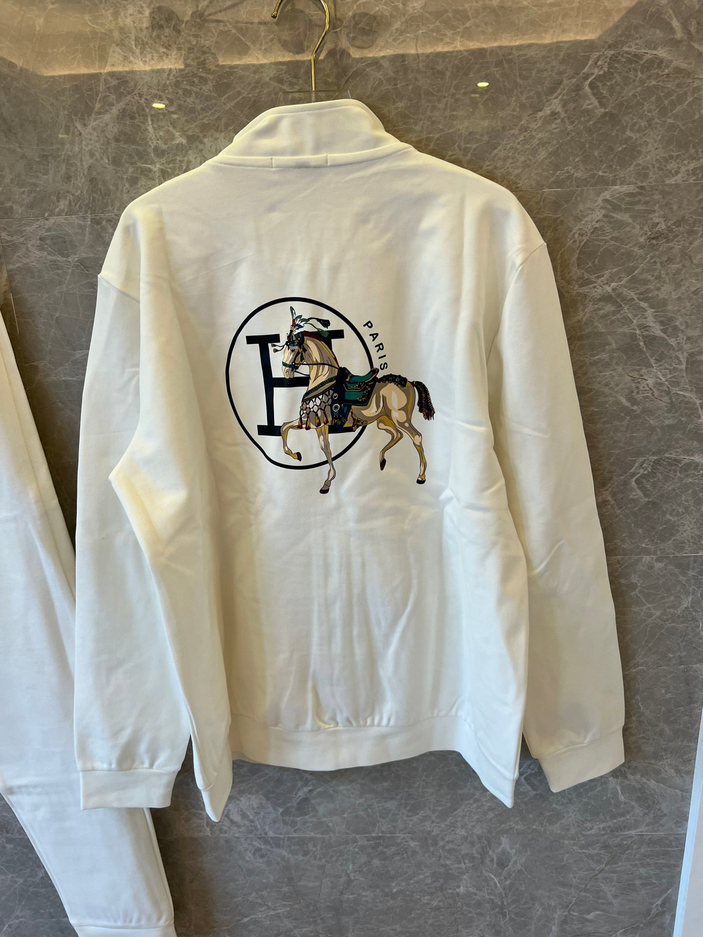 Hermès embroidered horse motif tracksuit in white