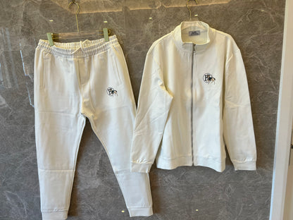 Hermès embroidered horse motif tracksuit in white