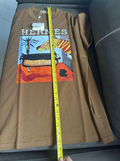 Hermès graphic print t-shirt in brown cotton