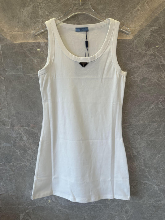 Prada white cotton vest with triangle logo plaque