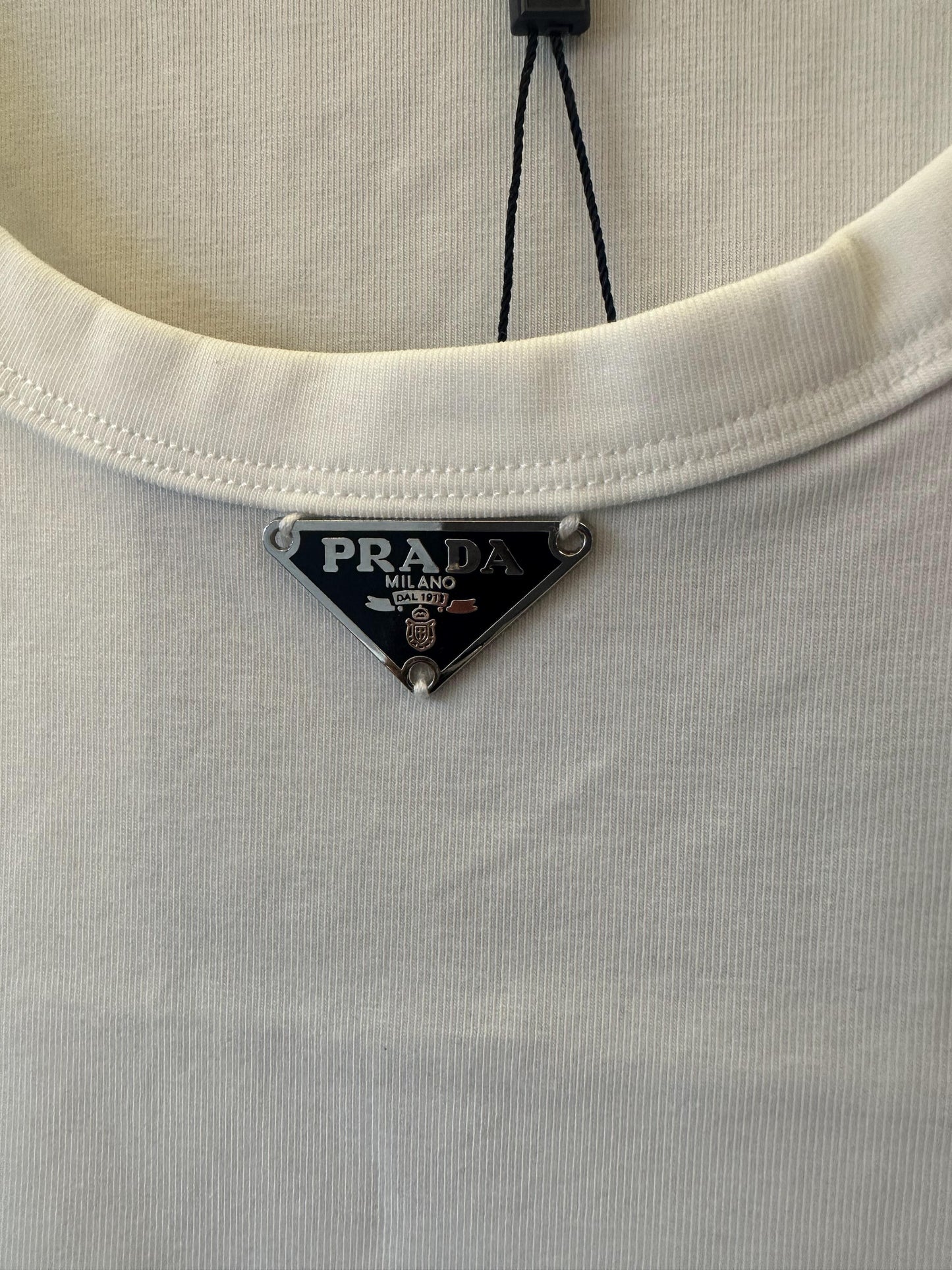 Prada white cotton vest with triangle logo plaque