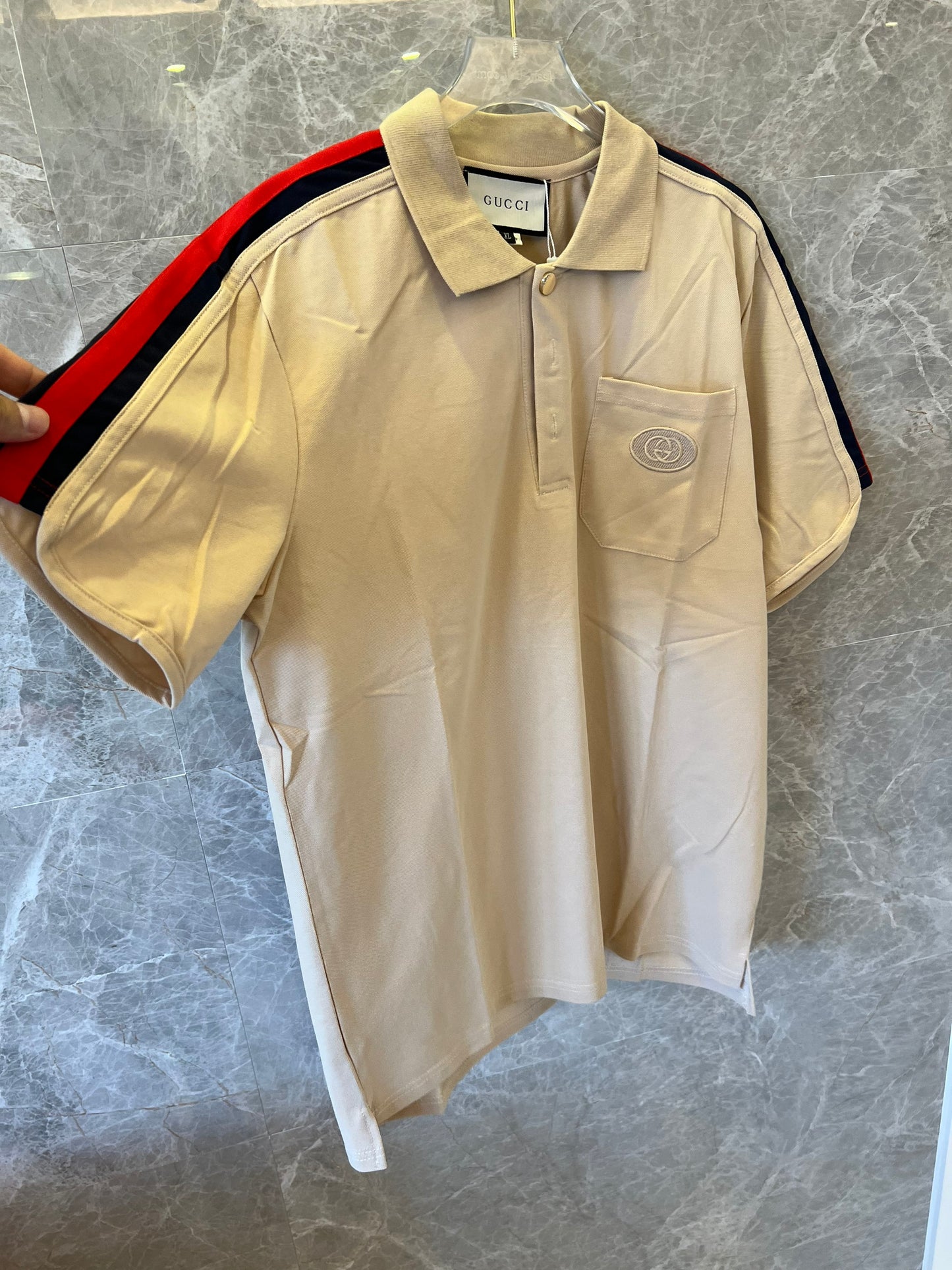 Gucci color-block polo shirt with red and green striped sleeves