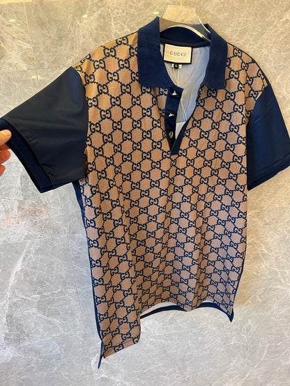 Gucci monogram beige and navy blue polo shirt with GG pattern