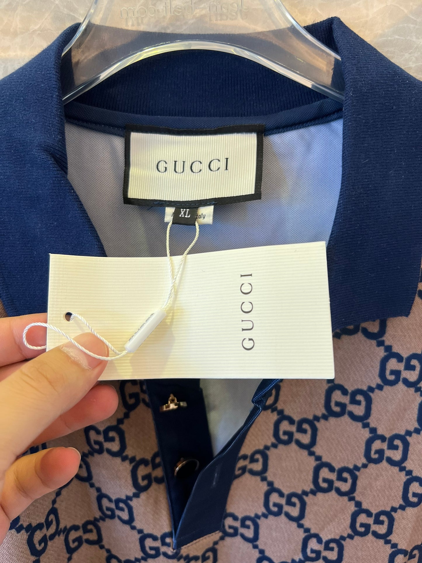 Gucci monogram beige and navy blue polo shirt with GG pattern