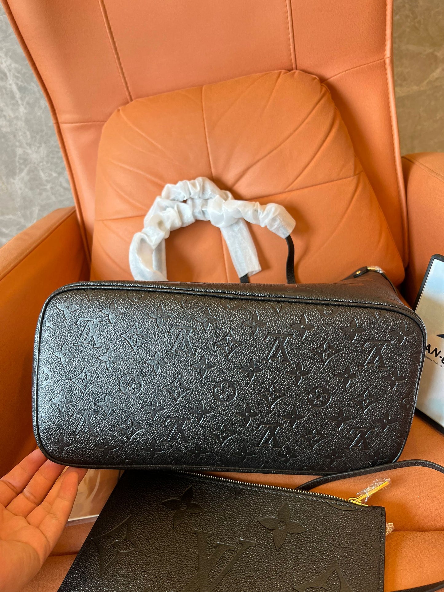 Louis Vuitton black neverfull leather handbag