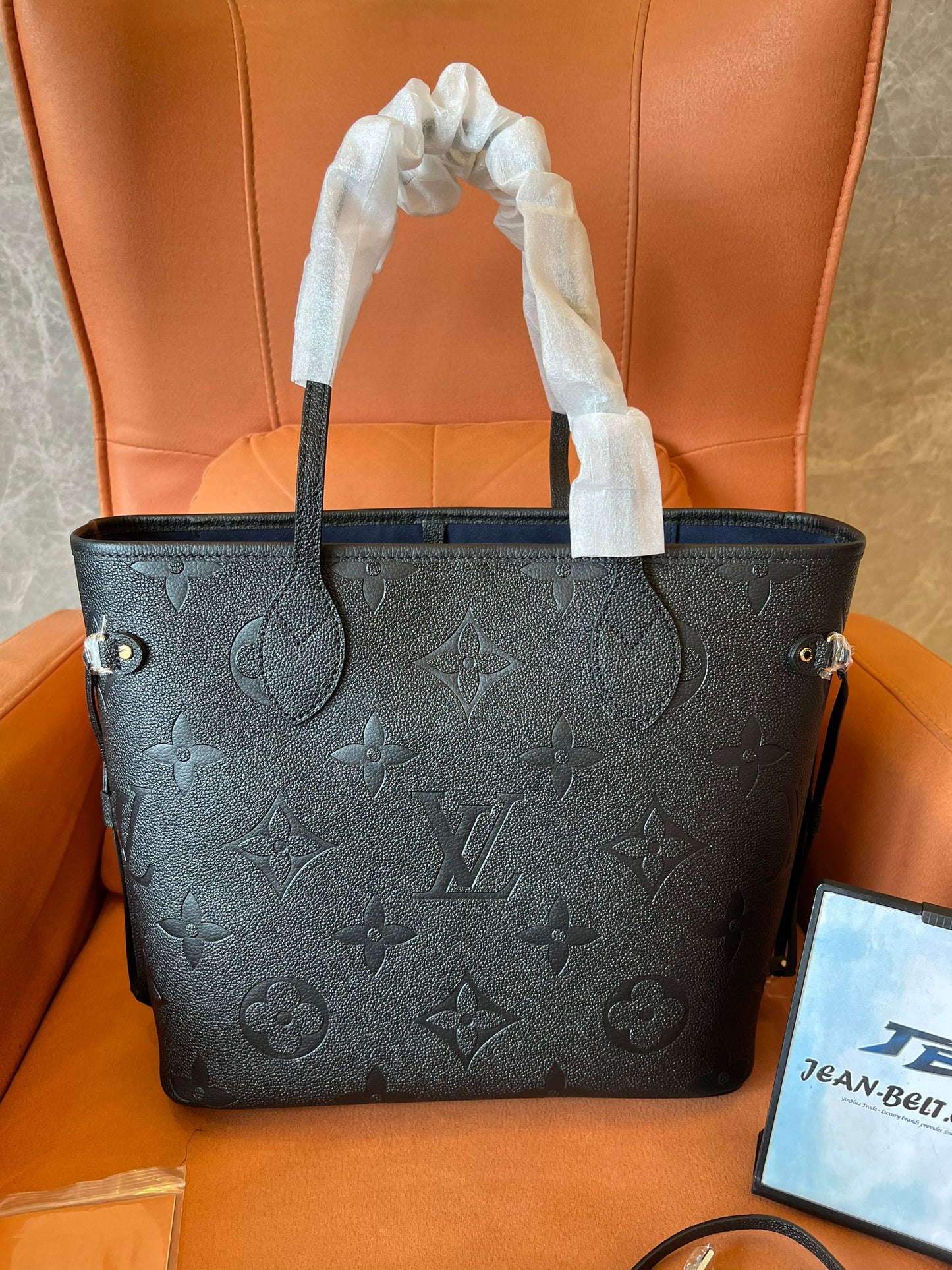 Louis Vuitton black neverfull leather handbag