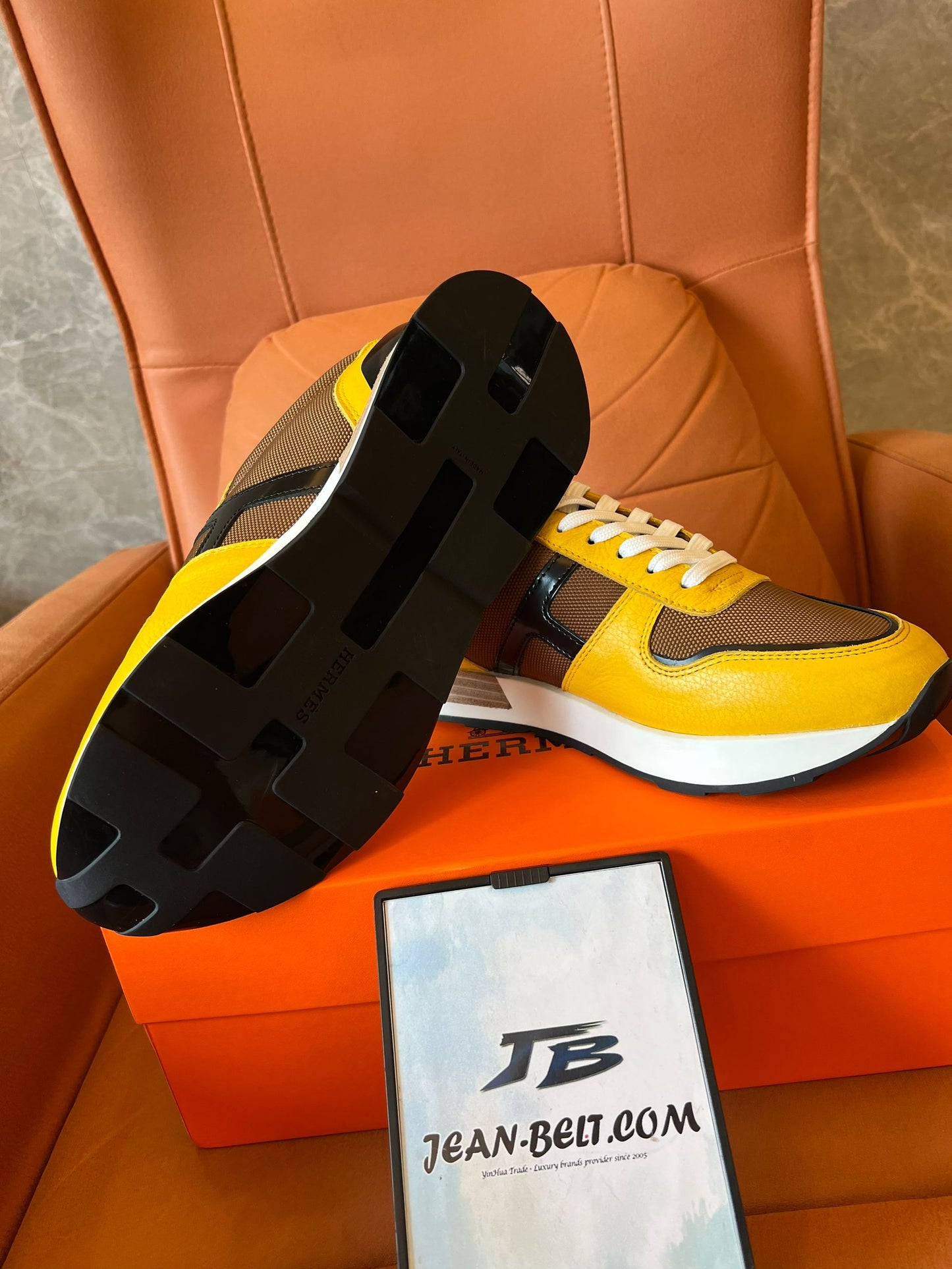 Hermes sneaker in yellow&brown