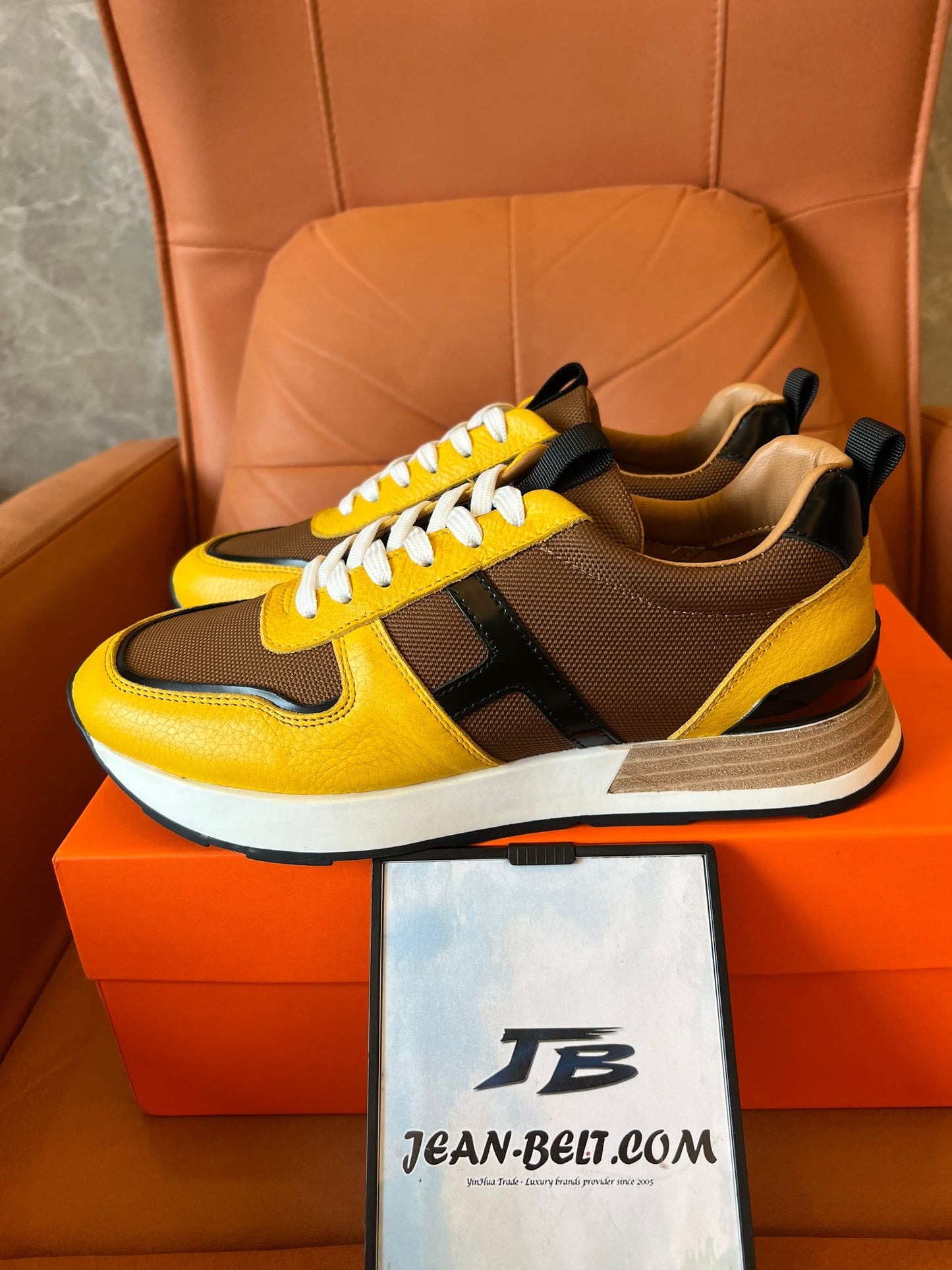 Hermes sneaker in yellow&brown