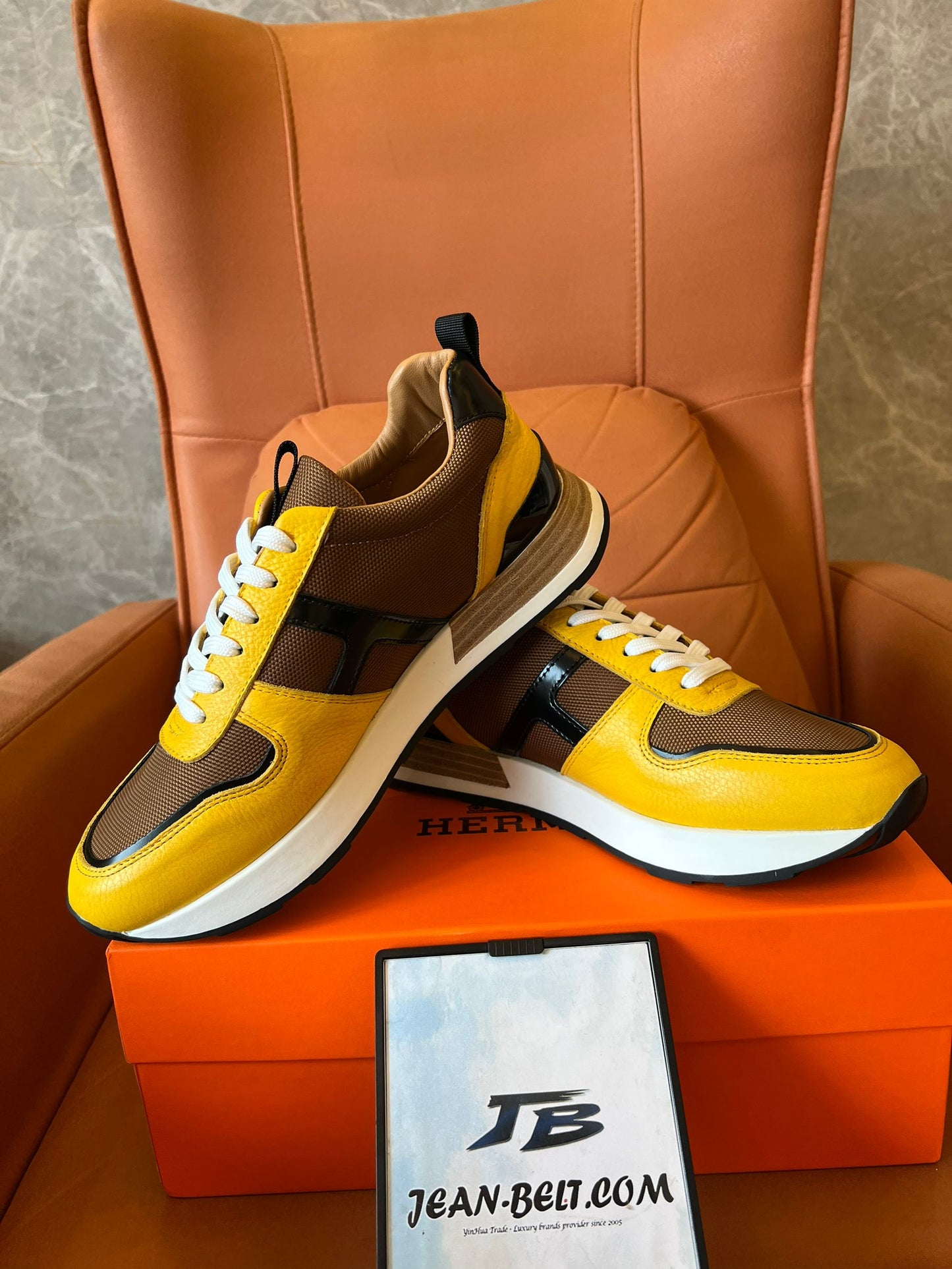 Hermes sneaker in yellow&brown