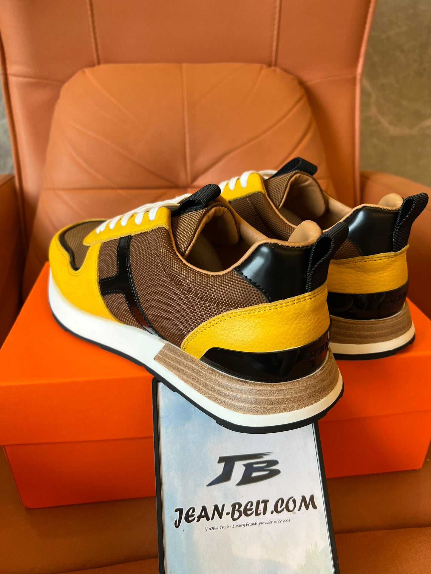 Hermes sneaker in yellow&brown