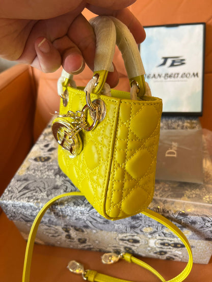 Christian Dior lambskin cannage mini lady dior yellow