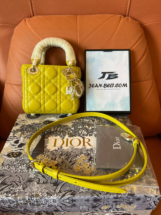 Christian Dior lambskin cannage mini lady dior yellow