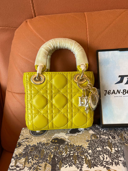 Christian Dior lambskin cannage mini lady dior yellow