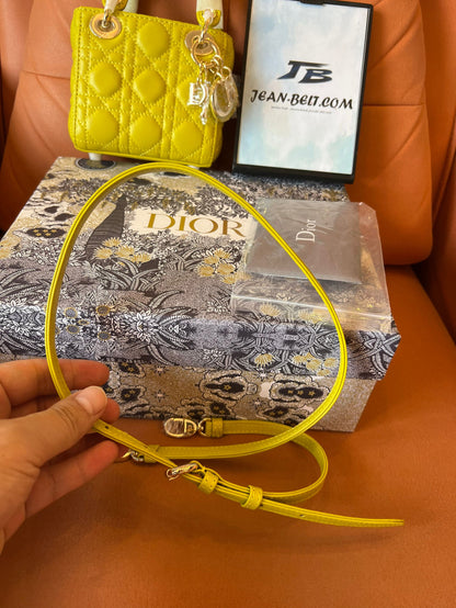 Christian Dior lambskin cannage mini lady dior yellow