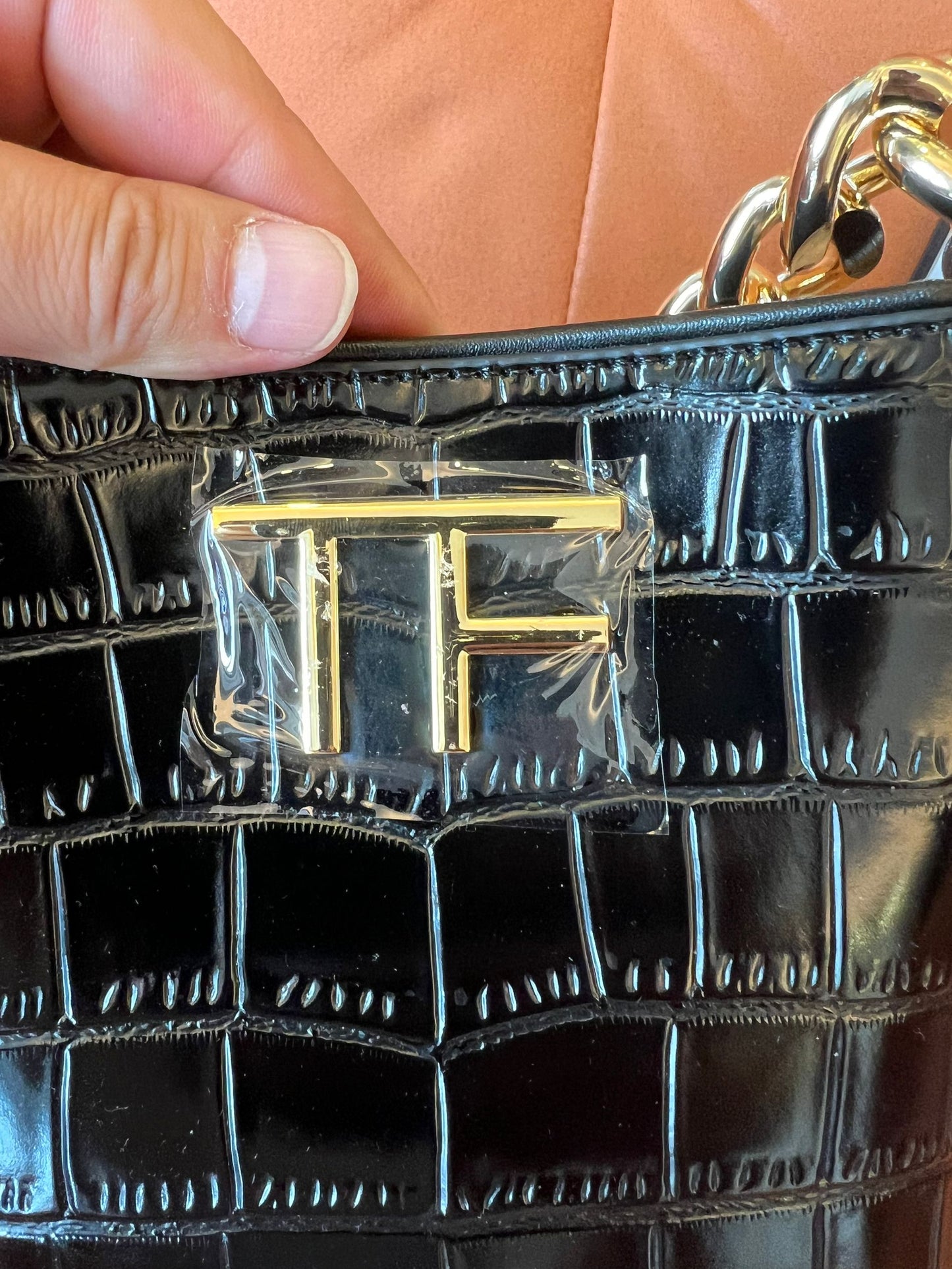 TOM FORD mini  croc embossed maxi chain bag in black