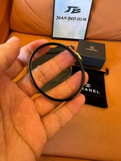 Chanel black enamel CC logo bangle bracelet