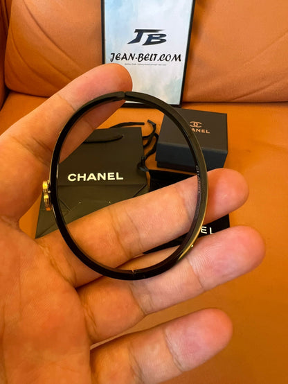 Chanel black enamel CC logo bangle bracelet