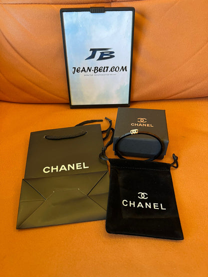 Chanel black enamel CC logo bangle bracelet