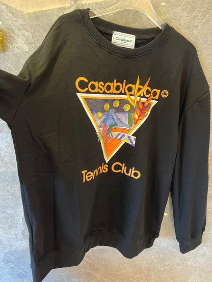 Casablanca "Tennis Club" black sweatshirt with vibrant logo graphic