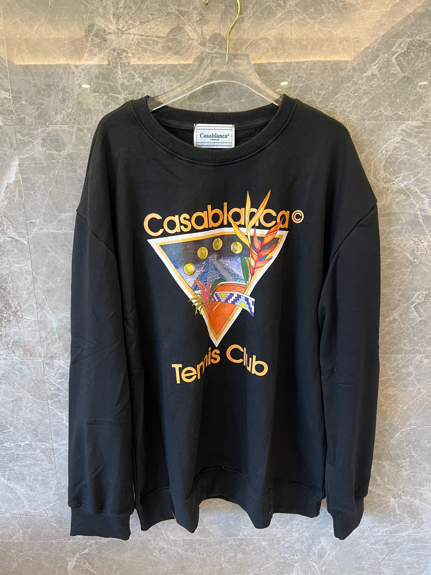 Casablanca "Tennis Club" black sweatshirt with vibrant logo graphic