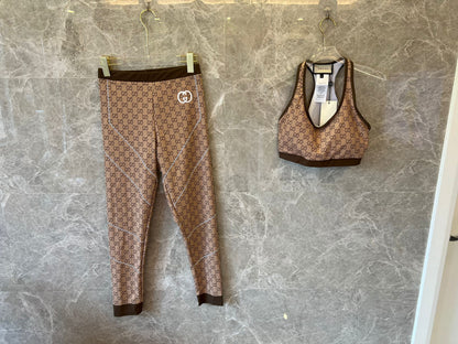 Gucci monogram brown activewear set - sports bra and leggings