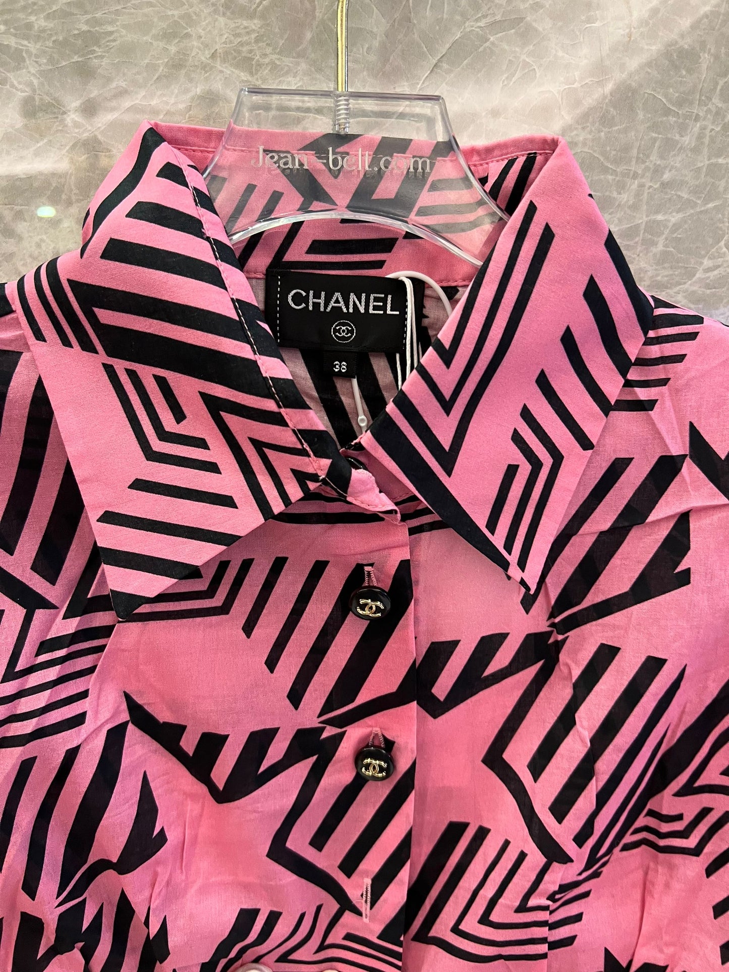 Chanel geometric print co-ord set (white and pink)