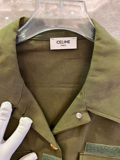 Celine military green utility jacket and cargo shorts set